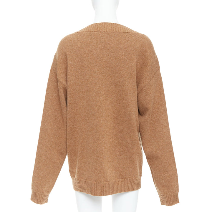 BURBERRY camel brown wool horn button bateau neck sweater L