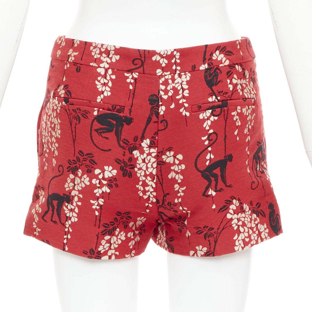 RED VALENTINO red monkey floral cotton blend jacquard mini shorts IT38 XS