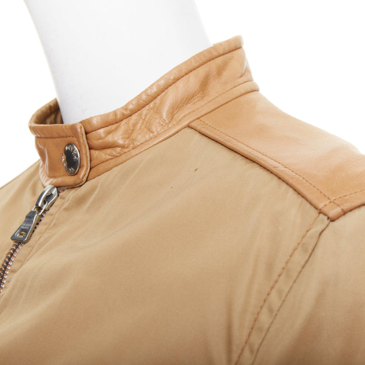 PRADA Vintage 2000's tan lambskin trim nylon moto jacket L