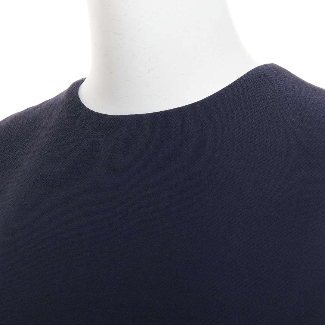 DIOR navy wool silk flap pocket darted slit sided sleeveless Aline dress FR34 XS