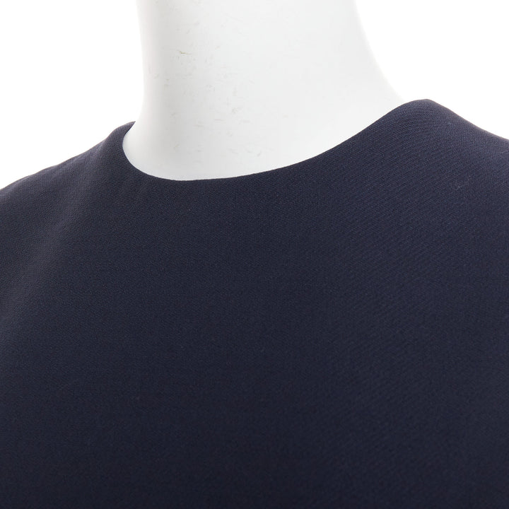DIOR navy wool silk flap pocket darted slit sided sleeveless Aline dress FR34 XS