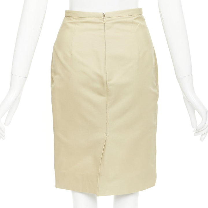 VALENTINO khaki cotton silk darted high waist back slit pencil skirt US2 S