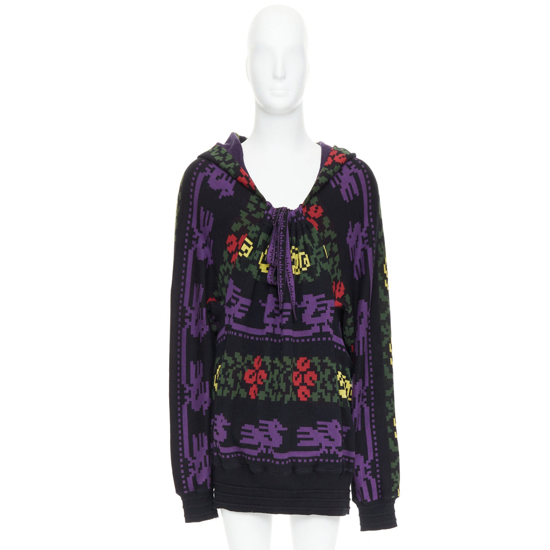 rare BERNHARD WILLHELM Vintage multicolor pixel print drawstring neck sweater L