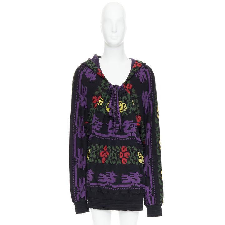 rare BERNHARD WILLHELM Vintage multicolor pixel print drawstring neck sweater L