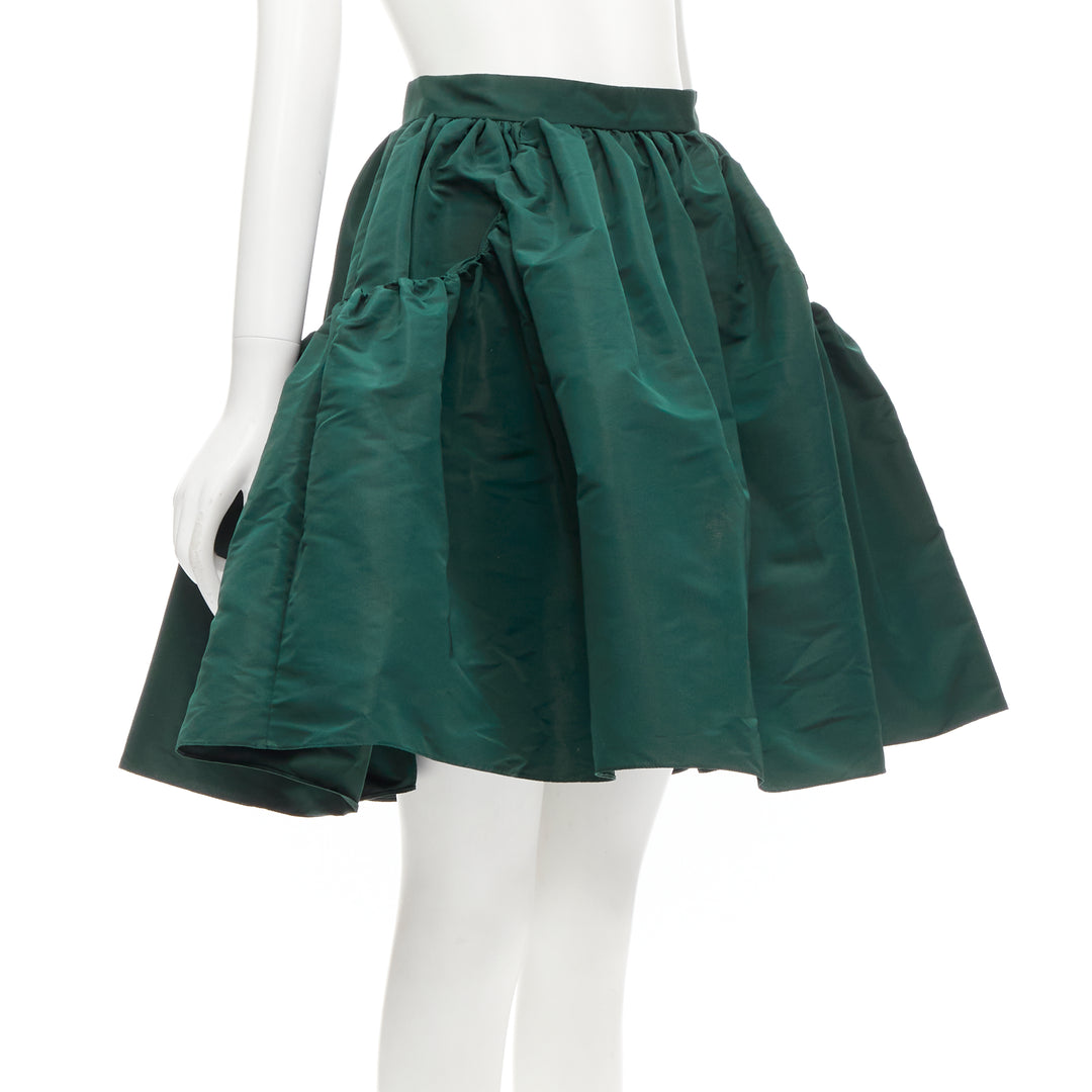 ALEXANDER MCQUEEN dark green taffeta gathered A-line puff skirt IT38 XS