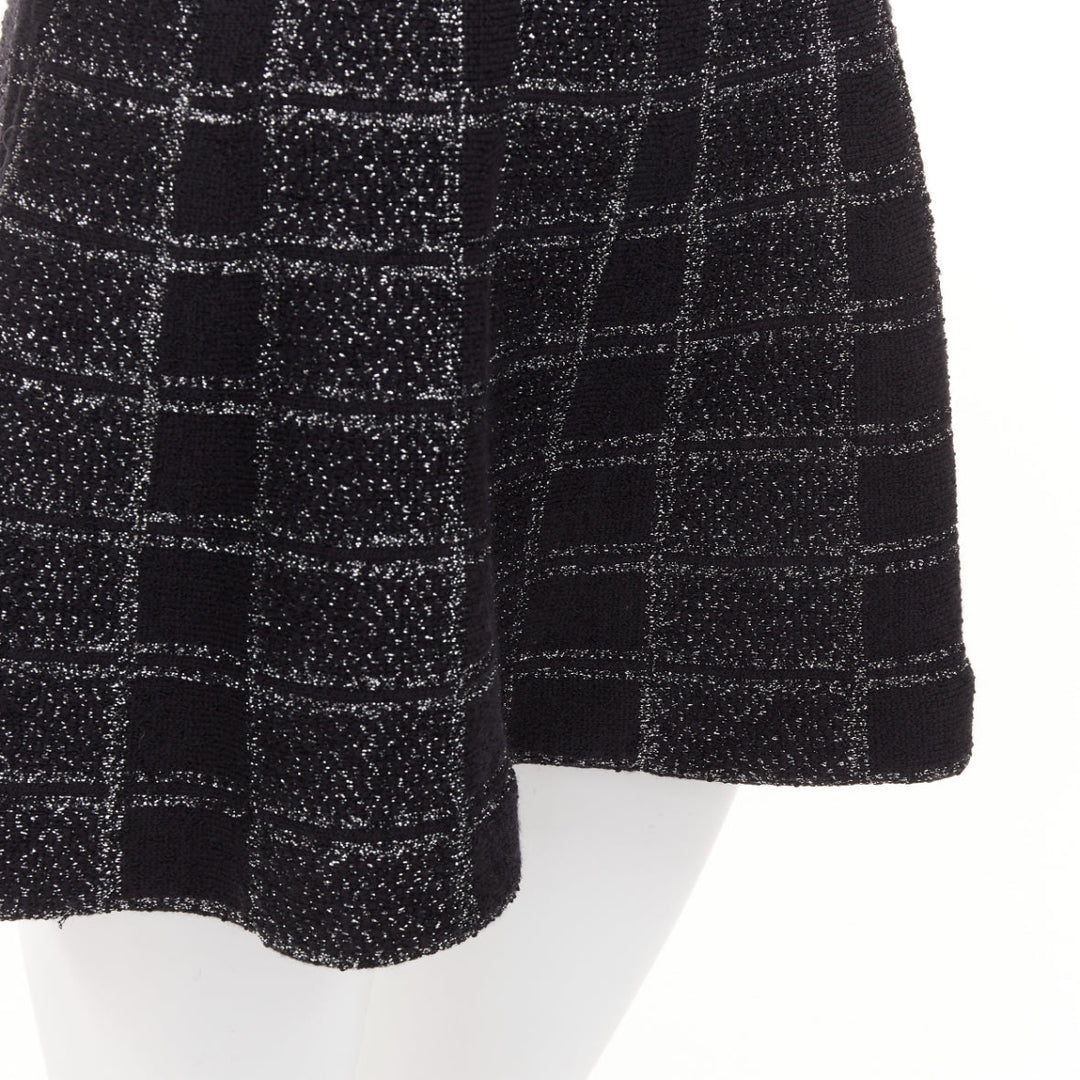 GUCCI 2024 black silver lame check jacquard vintage GG button mini dress XXS