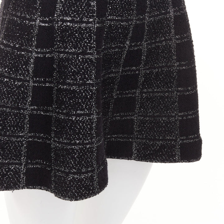 GUCCI 2024 black silver lame check jacquard vintage GG button mini dress XXS