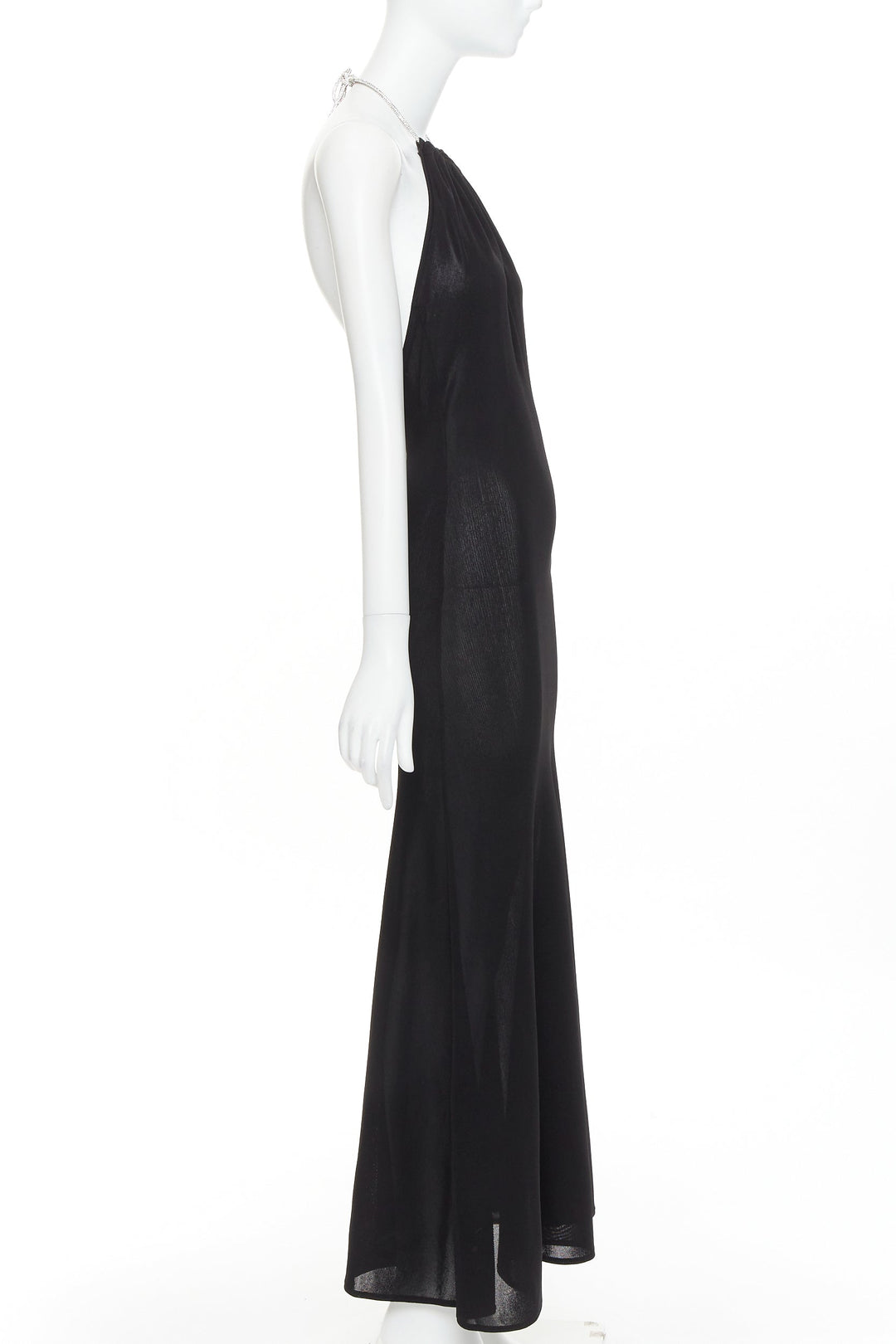 ALEXANDRE VAUTHIER black fine knit crystal encrusted rope halter open back dress