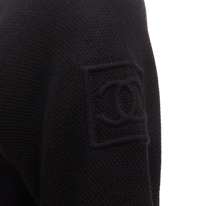 CHANEL SPORTS 09P black technical knit embroidered logo zip-up jacket FR40 L