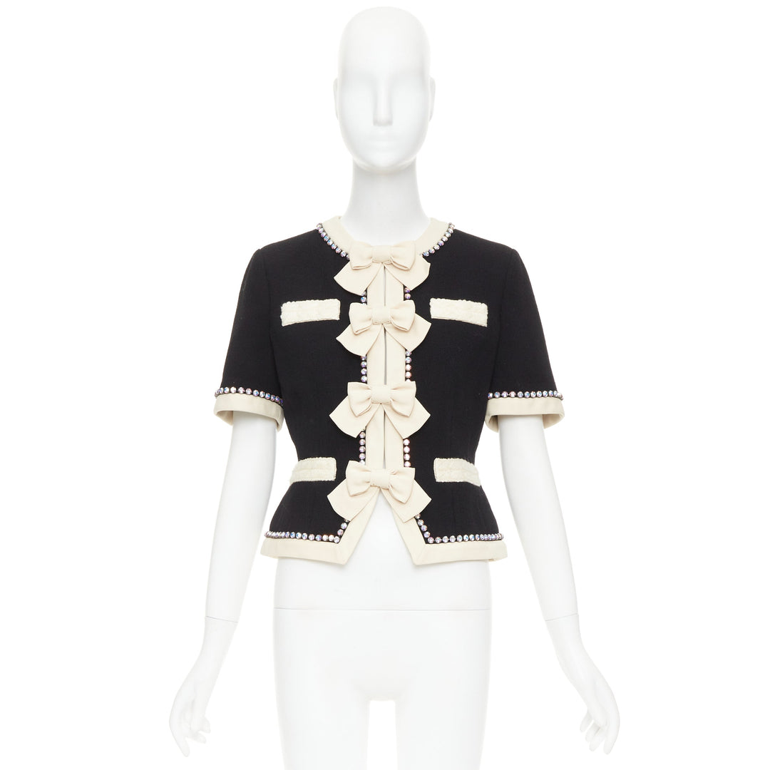 GUCCI 2017 Runway black tailleur crystal bow embellished wool jacket IT40 S