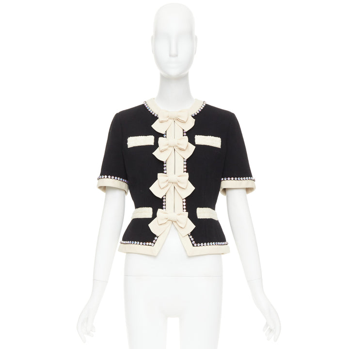 GUCCI 2017 Runway black tailleur crystal bow embellished wool jacket IT40 S