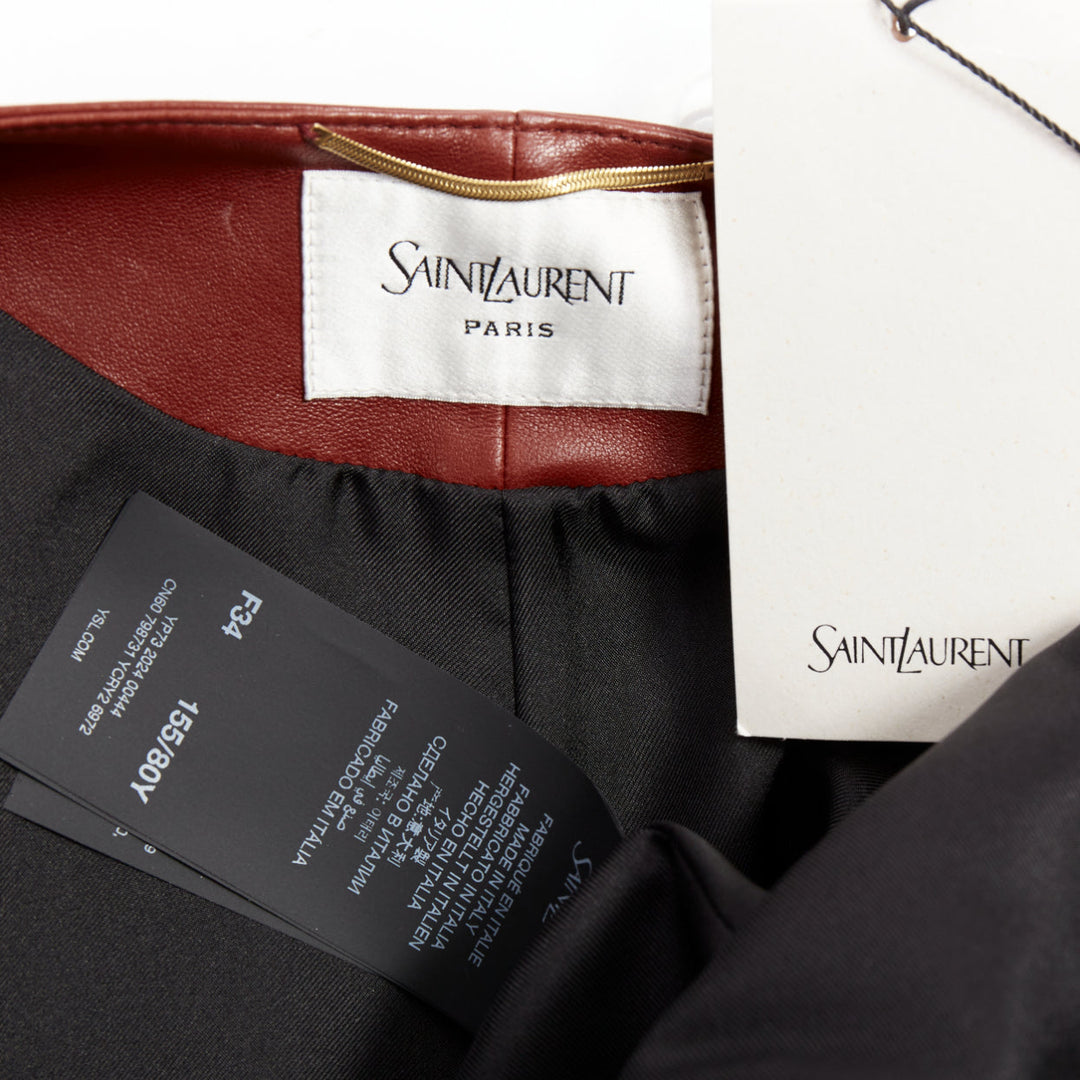 SAINT LAURENT 2024 Goji burgundy lambskin plunge low cut back slip dress FR34 XS