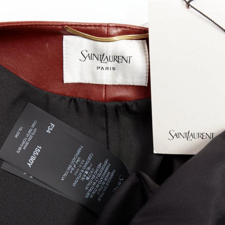 SAINT LAURENT 2024 Goji burgundy lambskin plunge low cut back slip dress FR34 XS