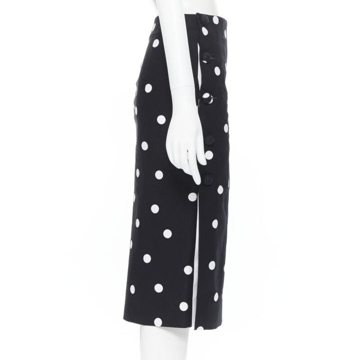 MONSE black white polka dot stif cotton button side pencil skirt US0 26"
