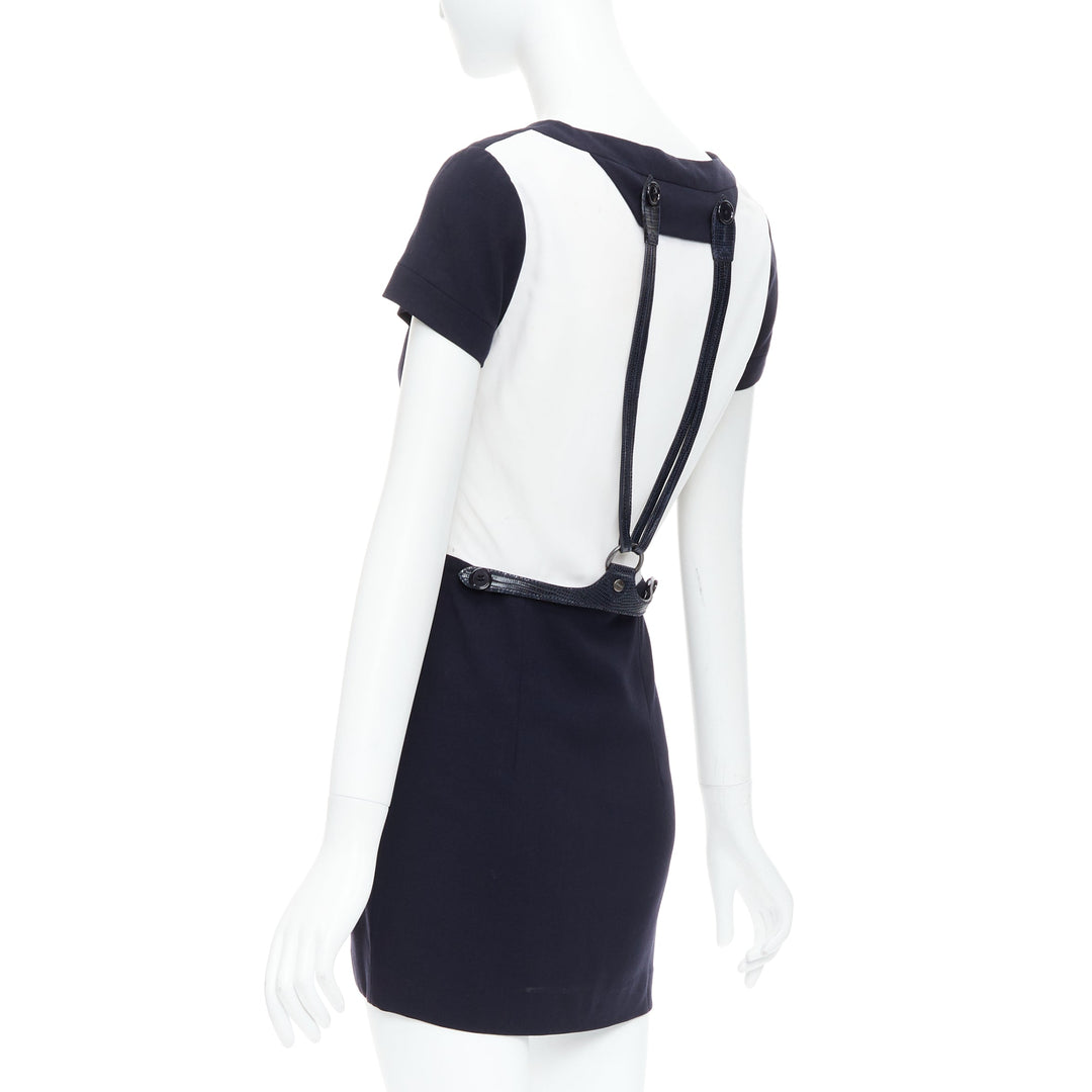 rare GIANFRANCO FERRE Vintage navy white suspender panelled dress IT40 S