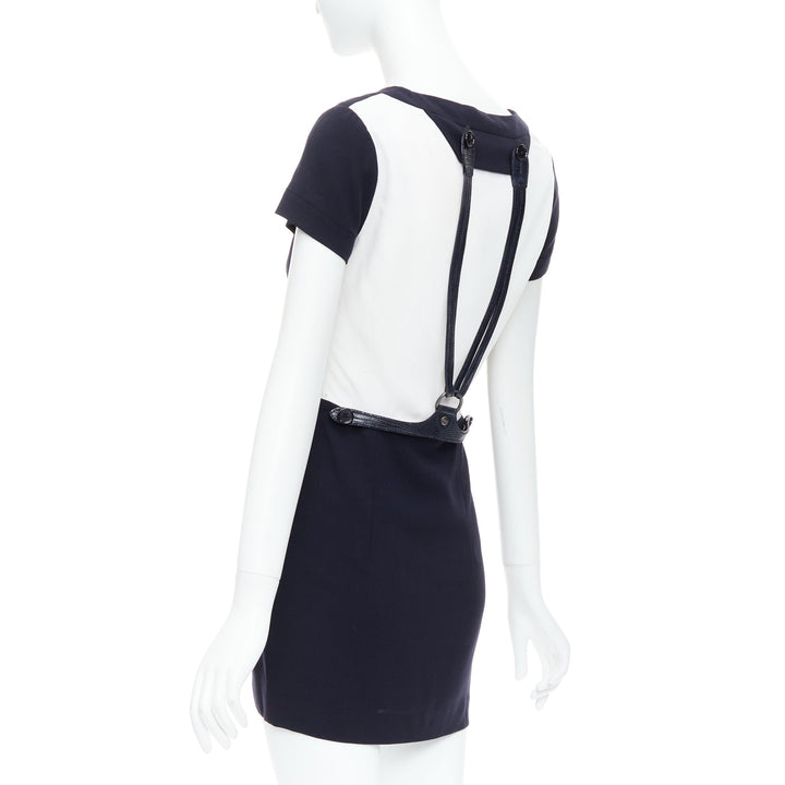 rare GIANFRANCO FERRE Vintage navy white suspender panelled dress IT40 S