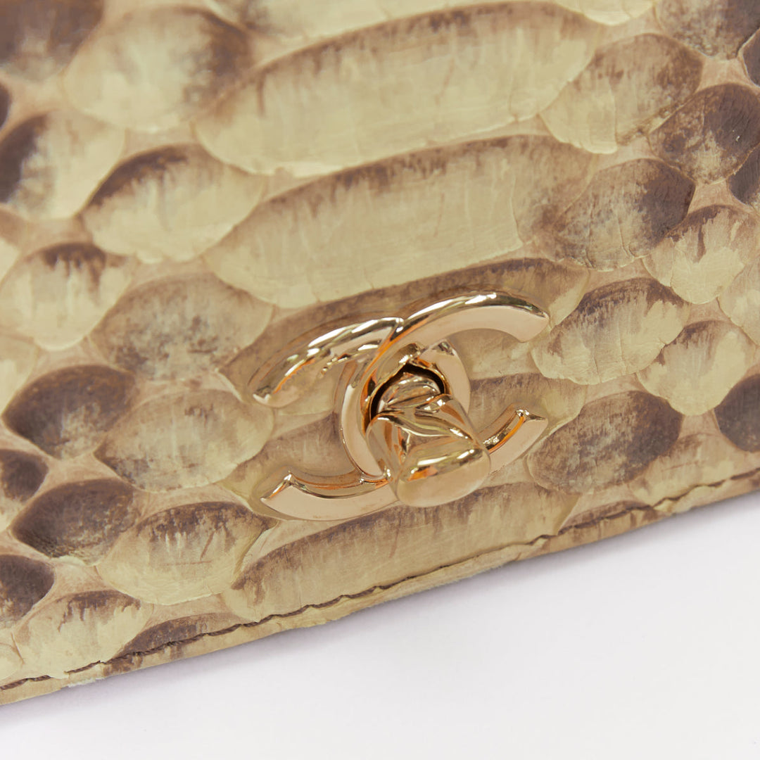 CHANEL 2017 Carry Chic natural python leather gold tone top handle crossbody bag