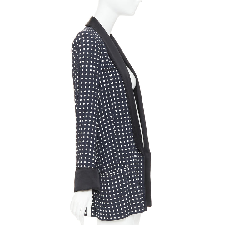 HAIDER ACKERMANN Runway black white polka dot long satin lapel blazer FR36 S