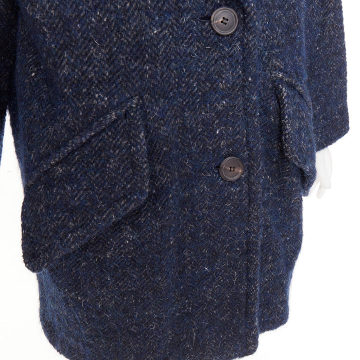 ISABEL MARANT ETOILE 2017 Osbert navy herringbone tweed collared coat FR36 S