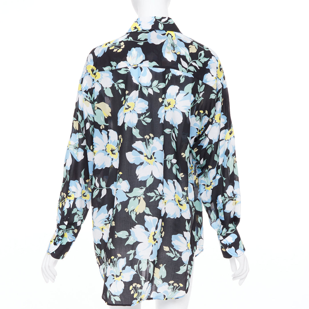 TOM FORD blue yellow black floral print lyocell button up relaxed shirt IT38 XS
