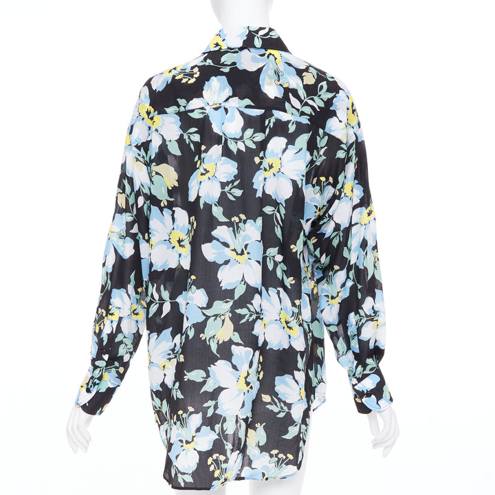 TOM FORD blue yellow black floral print lyocell button up relaxed shirt IT38 XS