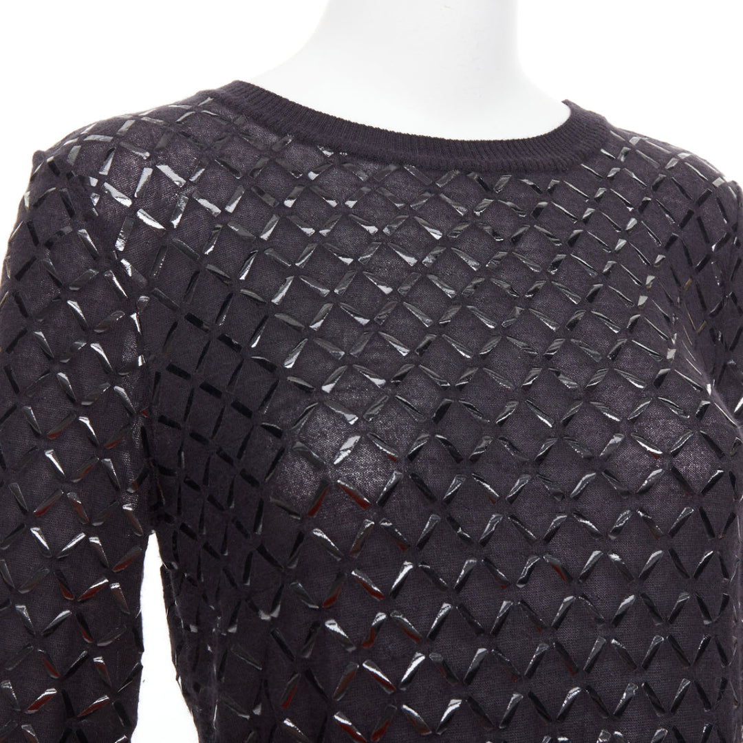 CHANEL black angora blend criss cross shine print knit dress FR36 S