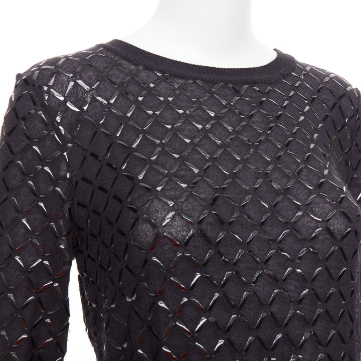 CHANEL black angora blend criss cross shine print knit dress FR36 S