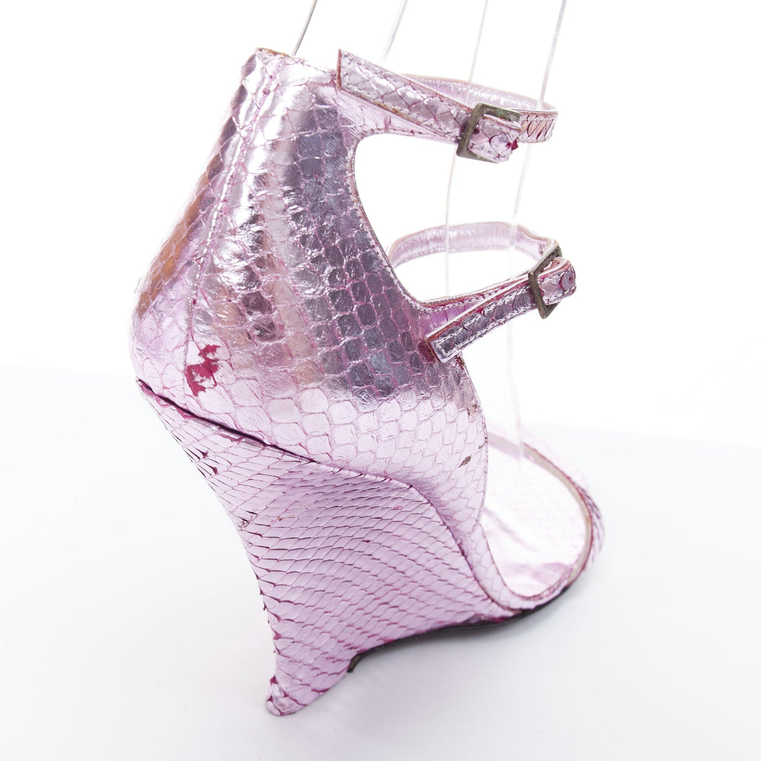 YVES SAINT LAURENT 2001 Tom Ford pink metallic leather wedge sandal heels EU38.5