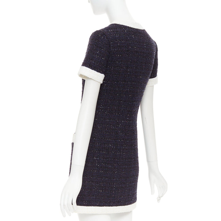 VALENTINO 2023 Retro Mini cream navy boucle tweed V logo mini dress IT38 XS