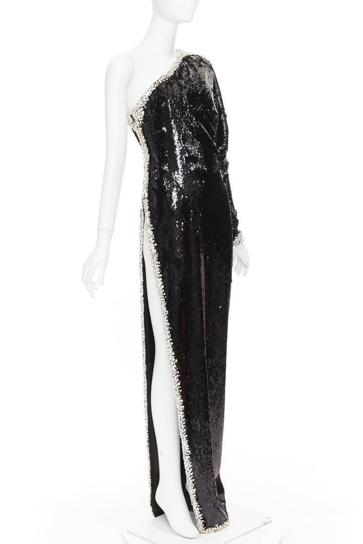 ALEXANDRE VAUTHIER COUTURE SS2021 black sequin silver crystal one shoulder dress