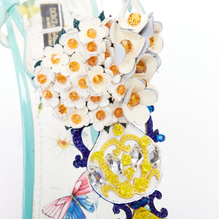 DOLCE GABBANA Majolica print floral embellished  T-strap high heel sandals EU39