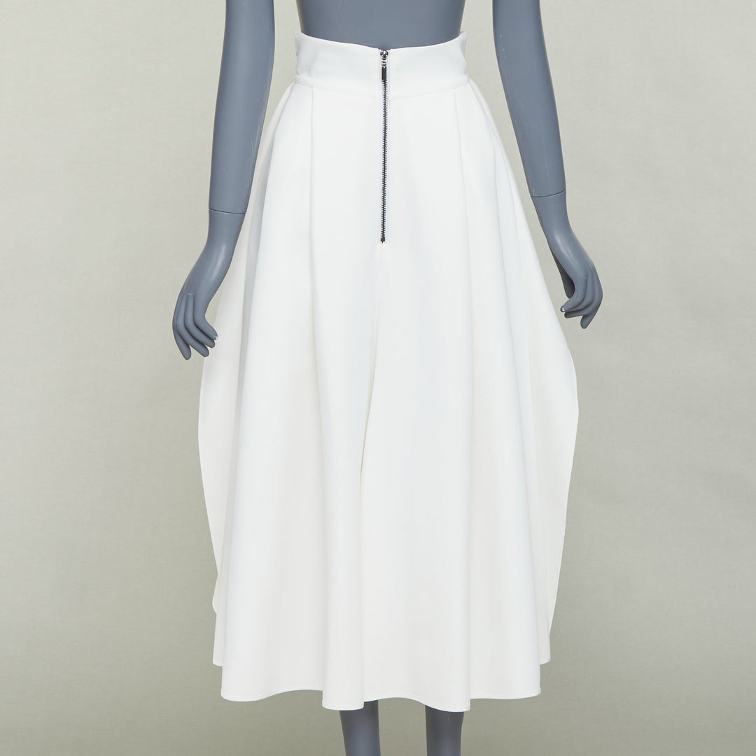 MATICEVSKI 2020 Fondness cream crepe pleated front drape hi low full skirt AU8 S