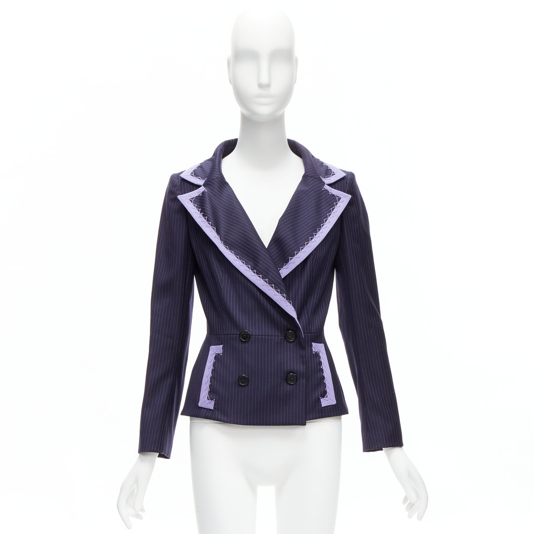 CHRISTIAN DIOR John Galliano Vintage navy purple topstitch bar blazer FR38 M