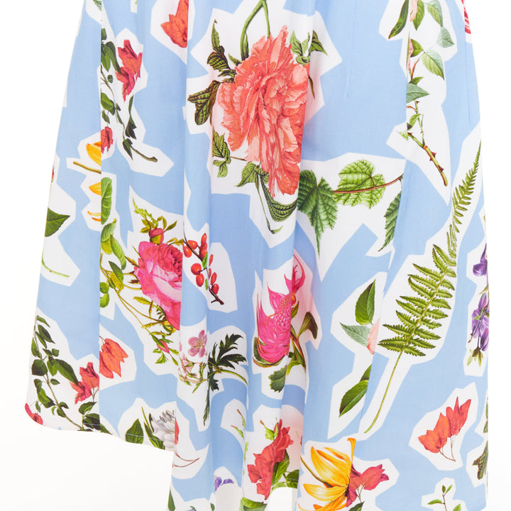 CAROLINA HERRERA light blue floral collage print sleeveless faille dress US4 S