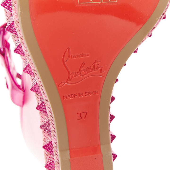CHRISTIAN LOUBOUTIN Pyraclou 110 Glam pink metallic leather platform wedges EU37