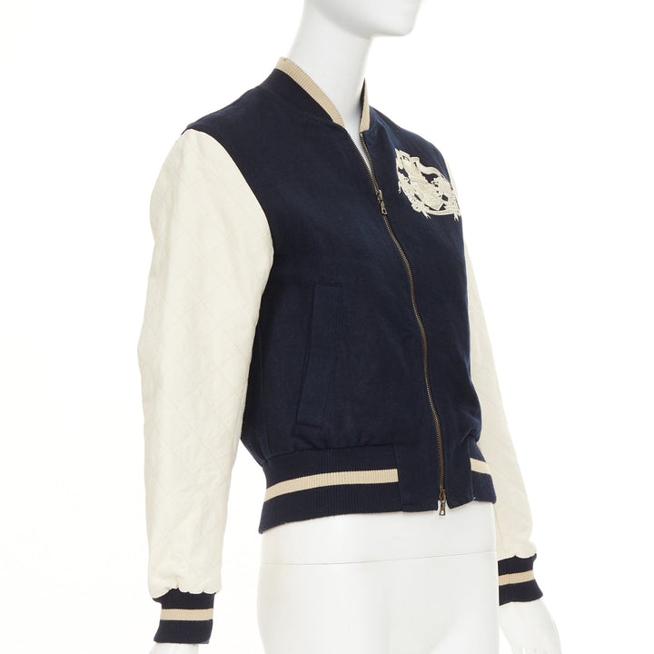 DRIES VAN NOTEN 2015 Runway embroidered linen wool varsity bomber jacket IT42 M