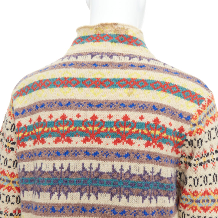 DRIES VAN NOTEN beige striped fairisle shetland wool sweater L