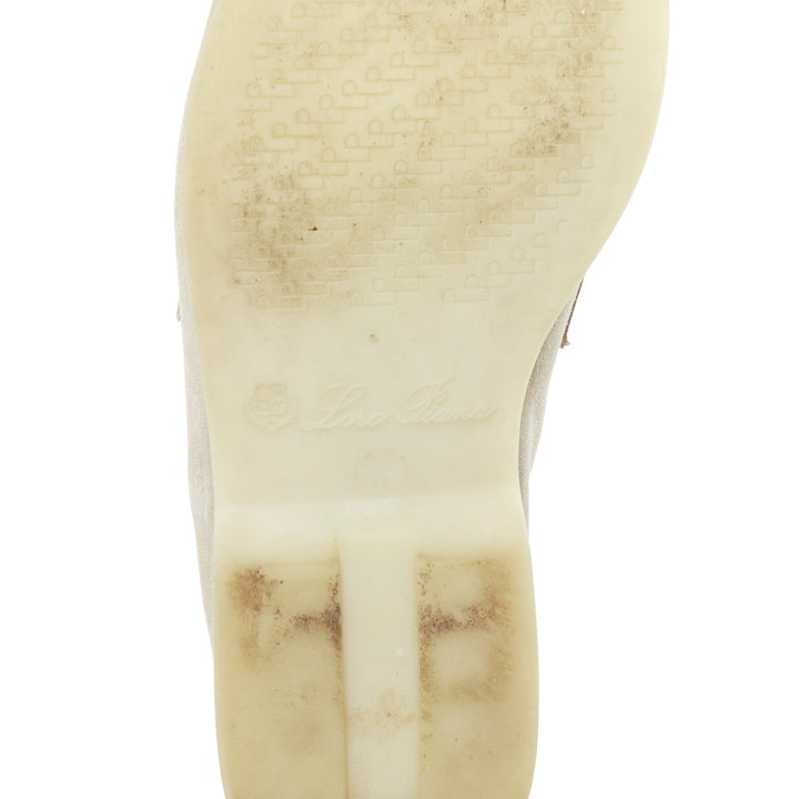 LORO PIANA Summerwalk Chamslofer sand suede Rabbit pendant loafers EU37