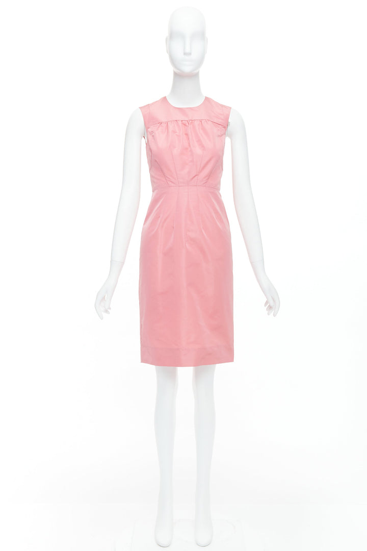 PRADA 2007 pink silk blend tafetta pleated fitted shift dress IT38 XS