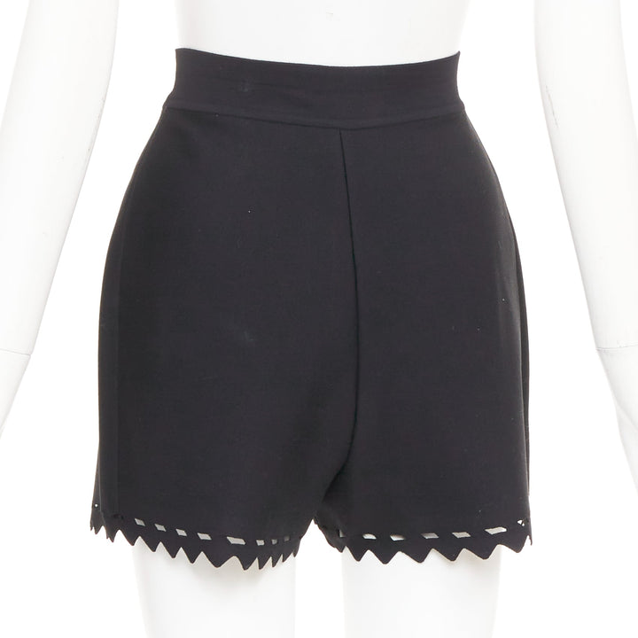 ALAIA black laser cut out high waist scallop edge knit pleated shorts FR36 S