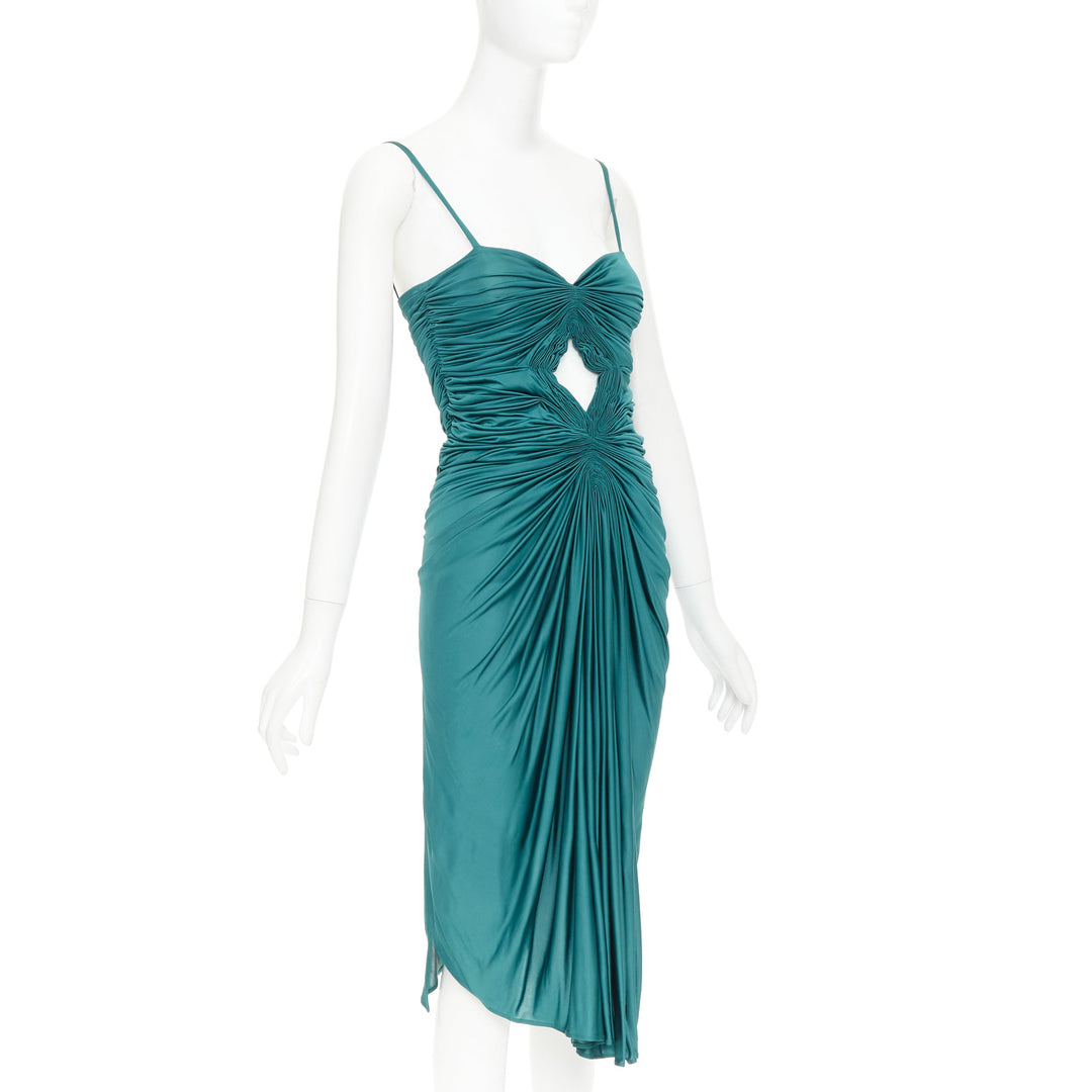 SOPHIA KOKOSALAKI teal green viscose silk grecian drape cut out dress IT38 XS