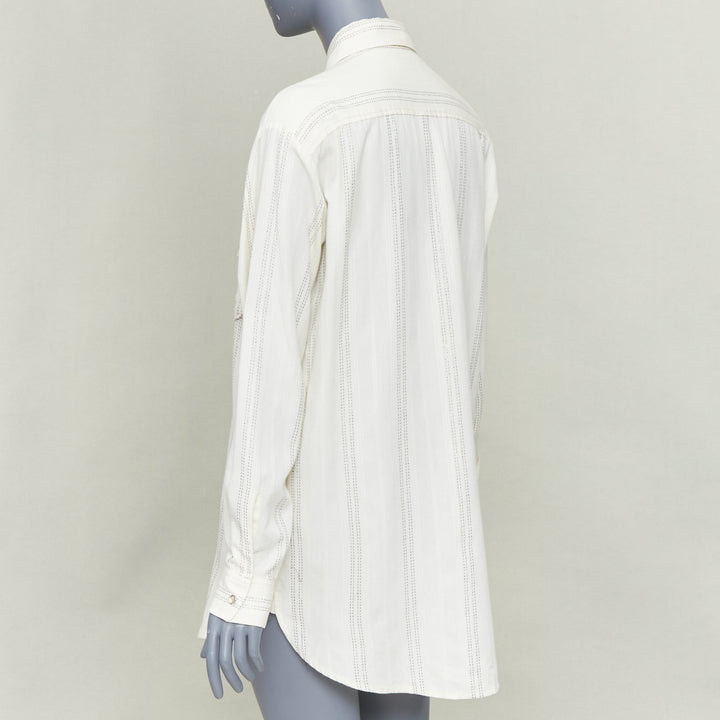 SAINT LAURENT 2019 cream modal blend gold metallic stripe weaved western shirt S