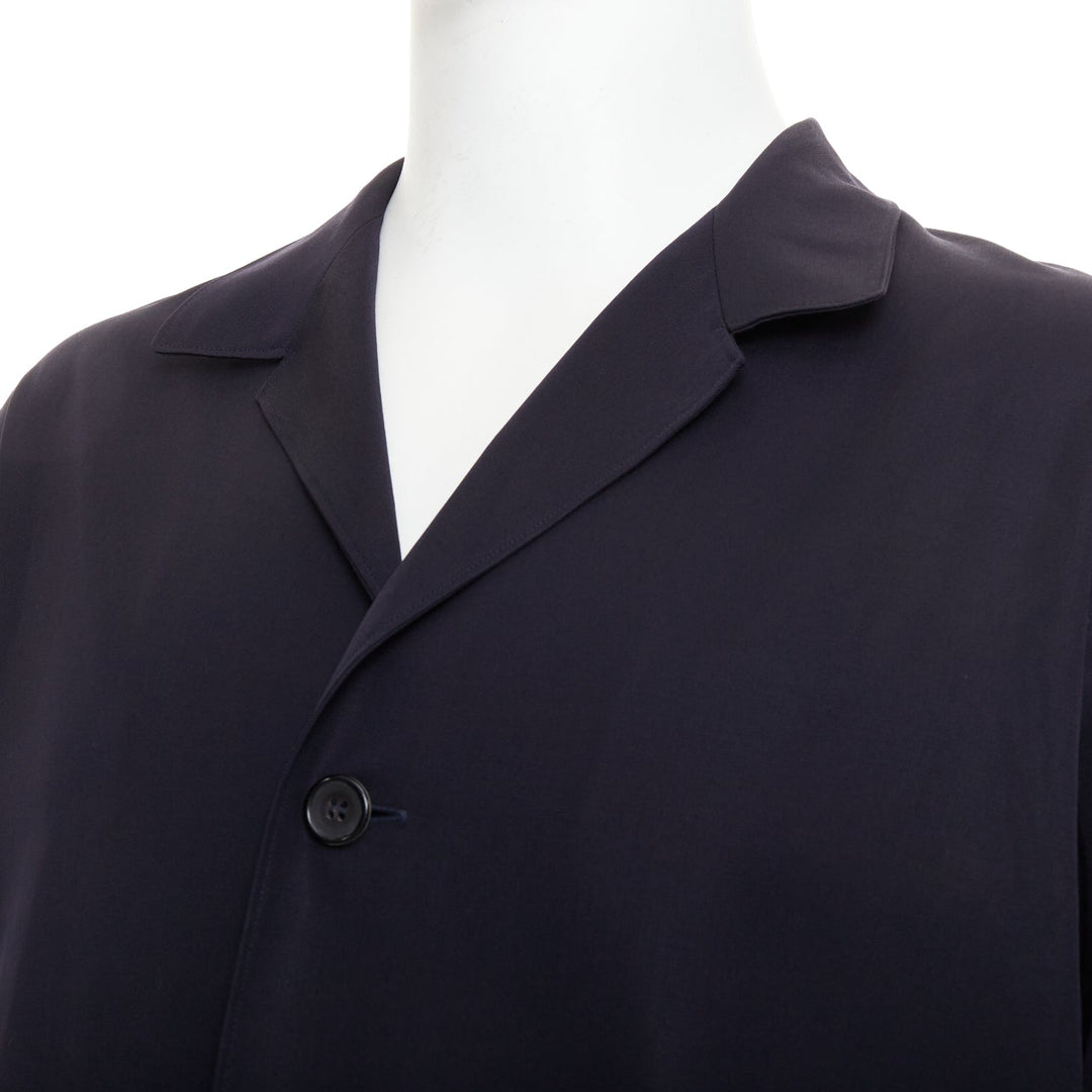 YOHJI YAMAMOTO HOMME navy wool wide cut sleeve boxy cropped blazer M