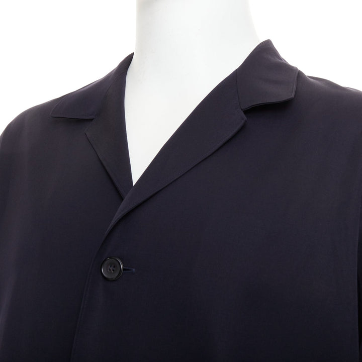 YOHJI YAMAMOTO HOMME navy wool wide cut sleeve boxy cropped blazer M