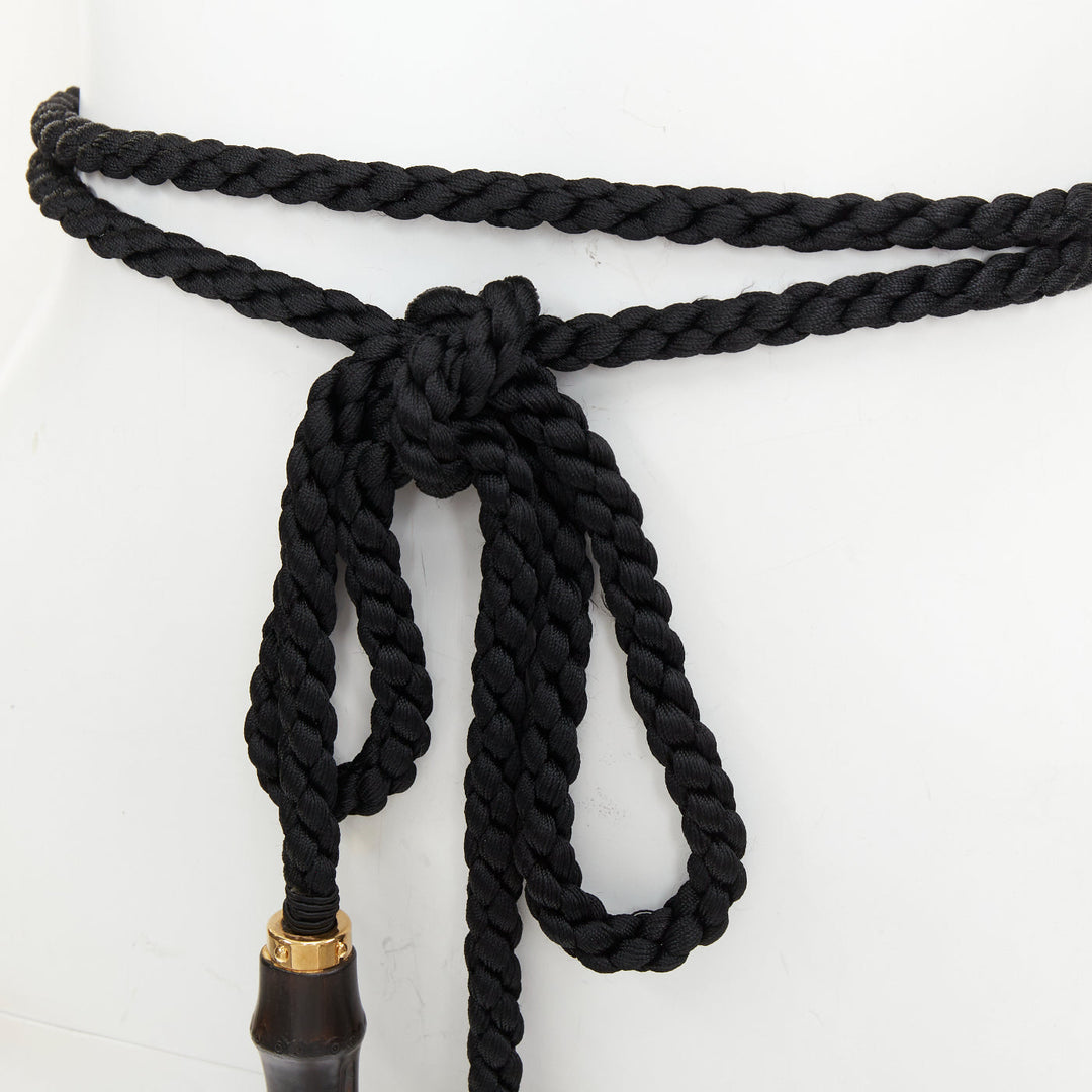 GUCCI 2011 Runway black braided cord rope bamboo tassel selfwrap accessory belt