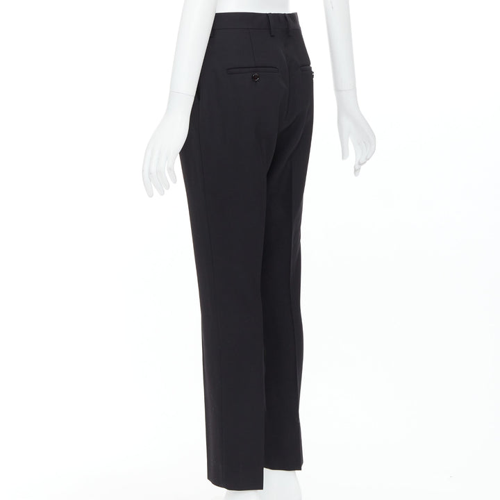 CELINE black 100% wool tapered slant pocket cropped trousers FR38 M