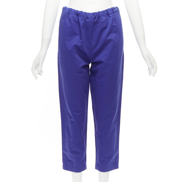 MARNI cobalt blue cotton linen minimalistic drawstring cropped pants