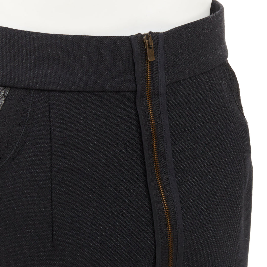 STELLA MCCARTNEY black wool blend lace side panels cut out pencil skirt IT38 XS