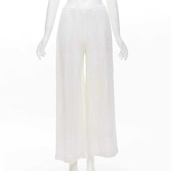 MARIOT CHANET white textured logo button fitted blazer wide leg pants IT42 M