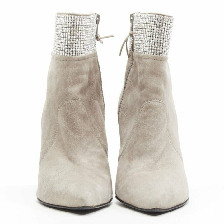 STUART WEITZMAN Highbeams grey fossil suede crystal embellished bootie EU38.5